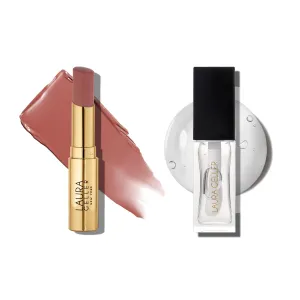 LAURA GELLER Clear Lip Oil, Glass Half Full & Tinted Hydrating Lip Balm, Latte Love Duo | Nourishing Lip Kit for Dry Lips, Moisturizing Color and Shine