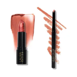 LAURA GELLER NEW YORK Italian Marble Sheer Lipstick, Peach Bellini   Modern Classic Lip Liner, Nice Neutral
