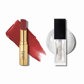 LAURA GELLER Clear Lip Oil, Glass Half Full & Tinted Hydrating Lip Balm, Brick House Duo | Nourishing Lip Kit for Dry Lips, Moisturizing Color and Shine