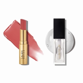 LAURA GELLER Clear Lip Oil, Glass Half Full & Tinted Hydrating Lip Balm, Just Peachy Duo | Nourishing Lip Kit for Dry Lips, Moisturizing Color and Shine