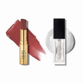 LAURA GELLER Clear Lip Oil, Glass Half Full & Tinted Hydrating Lip Balm, Terracotta Go Duo | Nourishing Lip Kit for Dry Lips, Moisturizing Color and Shine