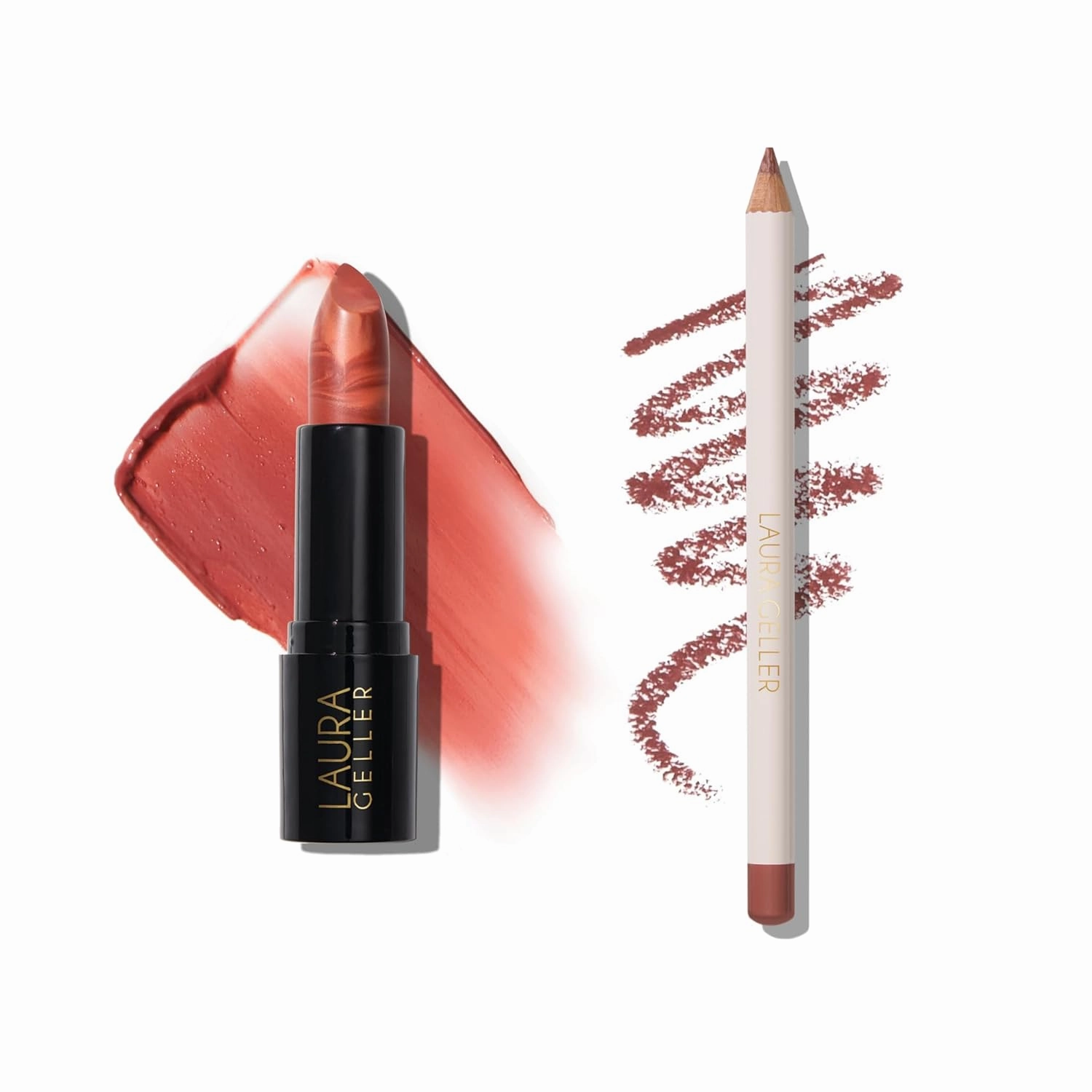 LAURA GELLER Marble-ous Lip Duo | Italian Marble Sheer Lipstick, Peach Bellini   Marble Lips Multidimensional Liner, Tranquil Terracotta