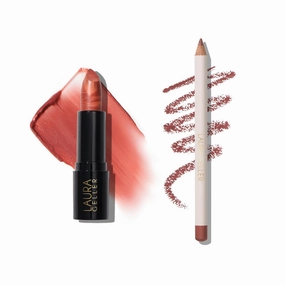 LAURA GELLER Marble-ous Lip Duo | Italian Marble Sheer Lipstick, Peach Bellini   Marble Lips Multidimensional Liner, Tranquil Terracotta