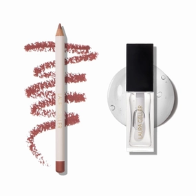 LAURA GELLER Nourishing Fine Shine Glossy Lip Oil, Glass Half Full   Marble Lips Multidimensional Lip Liner, Tranquil Terracotta | Get All-Day Hydrated Lips