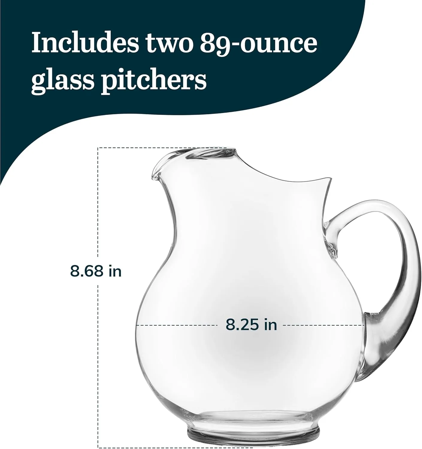 Libbey Acapulco Large Glass Pitcher Set of 2, 89 Oz, Clear, Tall Bubble Glass Pitchers with Handle, Modern Pitcher Set for Iced Tea, Punch, and More