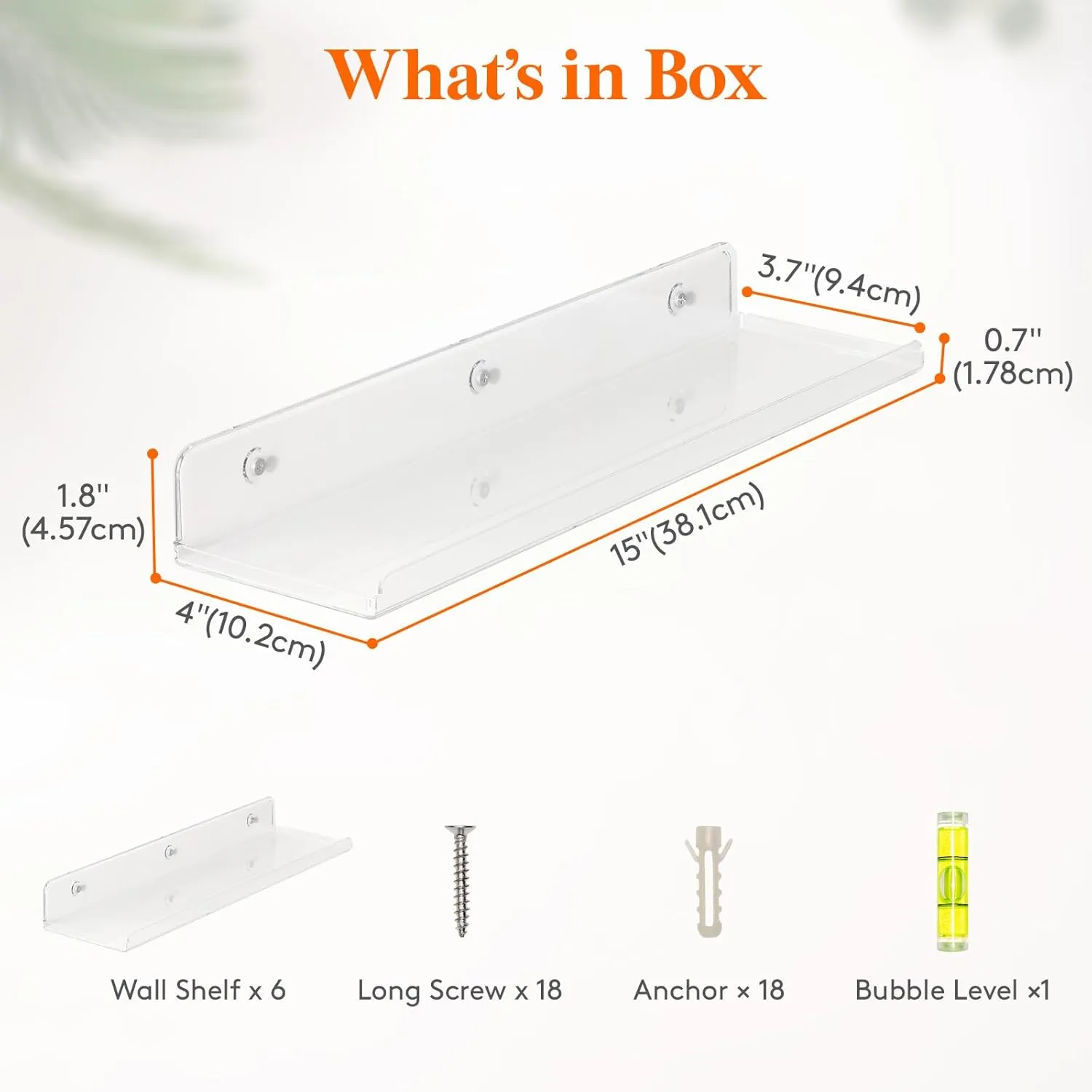 Lifewit Floating Shelves for Wall, 6 Pack 15" Clear Acrylic Shelf Room Decor for Book/Figures/Photo/Makeup in Bathroom, Book Shelf, Living Room, Bedroom, Kitchen Storage and Organization