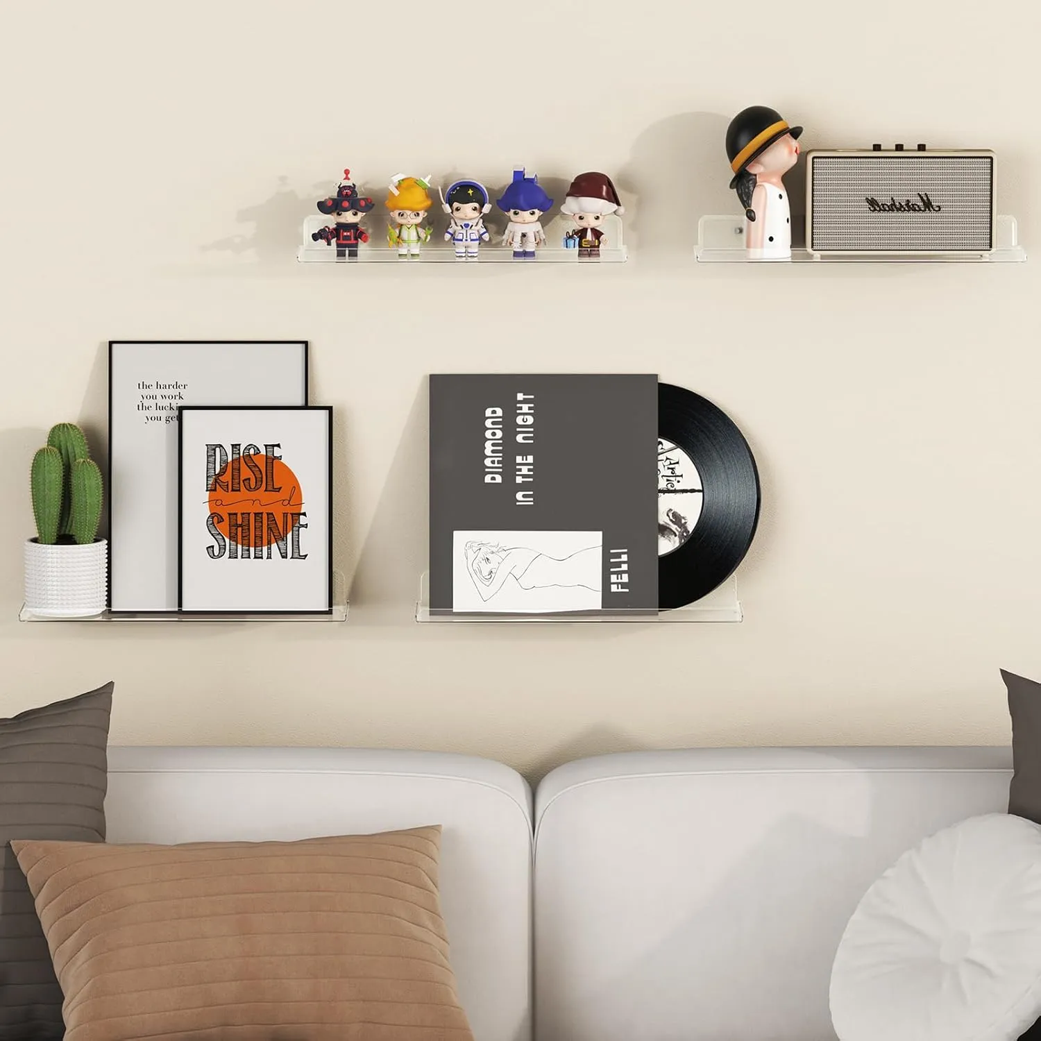 Lifewit Floating Shelves for Wall, 6 Pack 15" Clear Acrylic Shelf Room Decor for Book/Figures/Photo/Makeup in Bathroom, Book Shelf, Living Room, Bedroom, Kitchen Storage and Organization