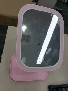 Lighted Makeup Mirror, Pink, Rechargeable LED Vanity Mirror with Storage Base, 3 Color Modes, 360° Rotating, Tabletop