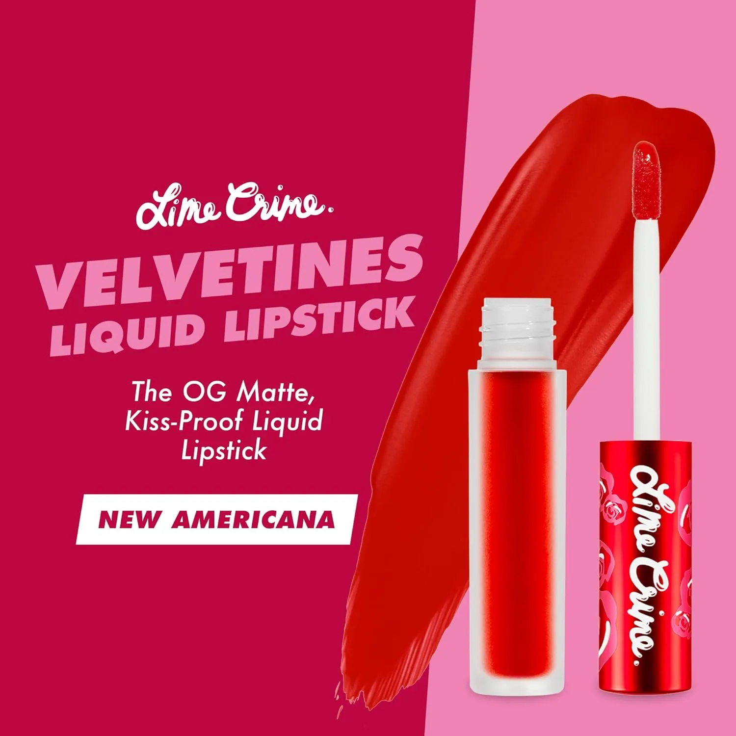 Lime Crime Velvetines Liquid Matte Lipstick, New Americana (Flame Red) - Bold, Long Lasting Shades & Lip Lining - Stellar Color & High Comfort for All-Day Wear - Talc-Free & Paraben-Free