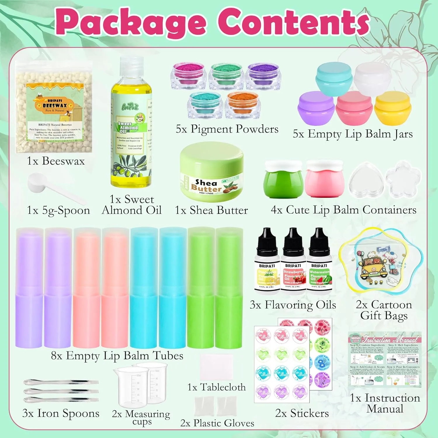 Lip Balm DIY Making Kit - Lip Gloss Set to Make Your Own Lipsticks with Natural Beeswax, Sweet Almond Oil, Shea Butter, Tubes, Jars - Adults Girls Women Moisturizing Lip Care Kit