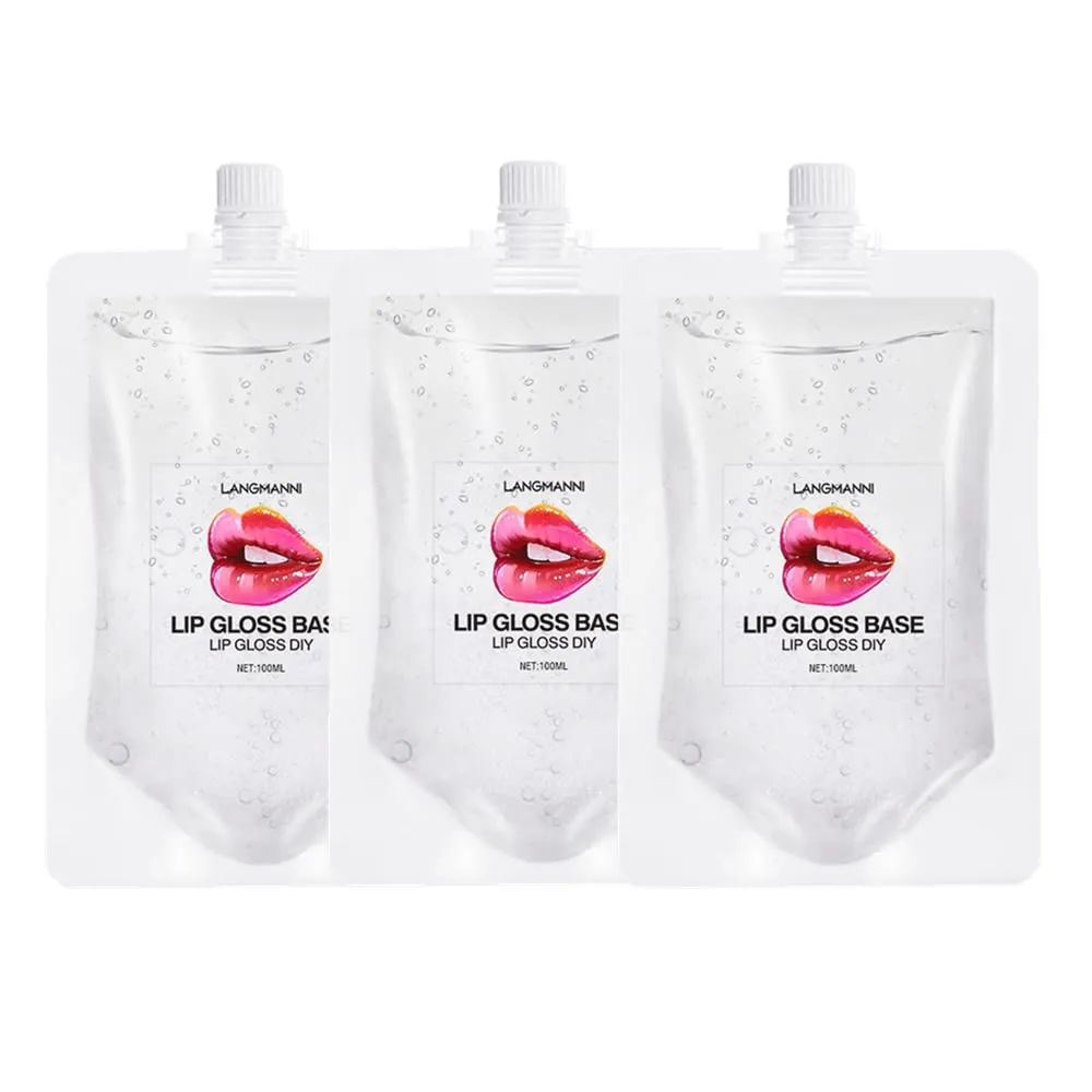 Lip Gloss Base 3 Pack (10 OZ), Moisturizing Clear Base Gel Shimmer Makeup Primers Lipstick Material Oil for DIY (Clear 3 Pack 100ML)