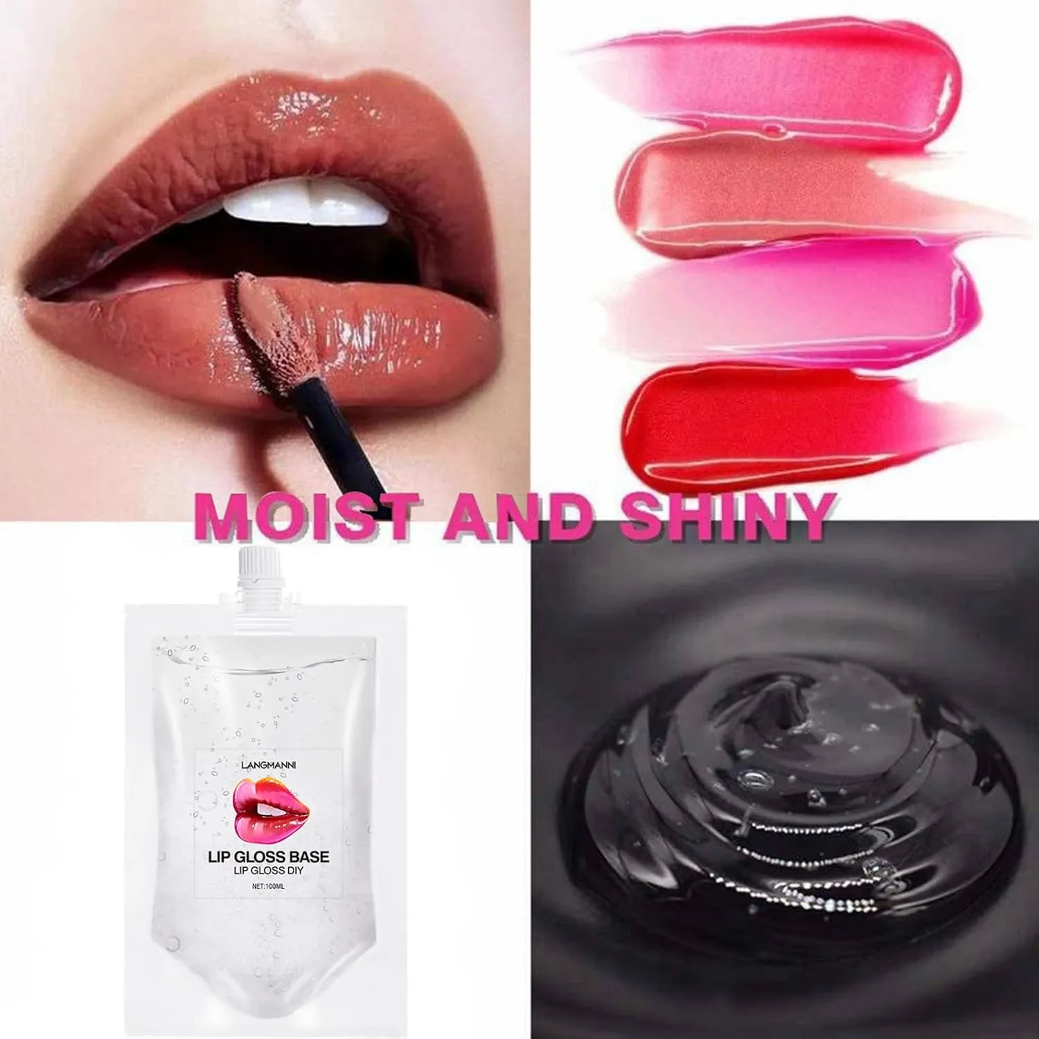Lip Gloss Base 3 Pack (10 OZ), Moisturizing Clear Base Gel Shimmer Makeup Primers Lipstick Material Oil for DIY (Clear 3 Pack 100ML)