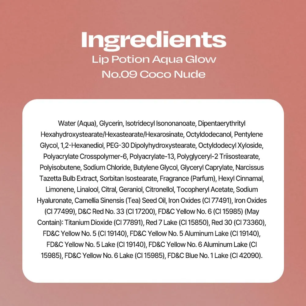 Lip Potion Aqua Glow No.9 Coco Milk | Hydrating, Non-Sticky Gloss with Sheer Radiance | 0.3 Oz