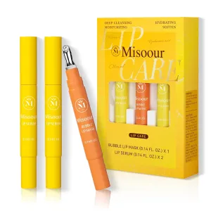 Lip Serum & Bubble Lip Mask, with Hyaluronic Acid, Vitamin C & Squalane Plumping Lip Treatment, Nourishing Overnight Lip Balm, Hydrating, Exfoliating Lip Scrub Alternative (0.14Fl.Oz, 3-Piece)