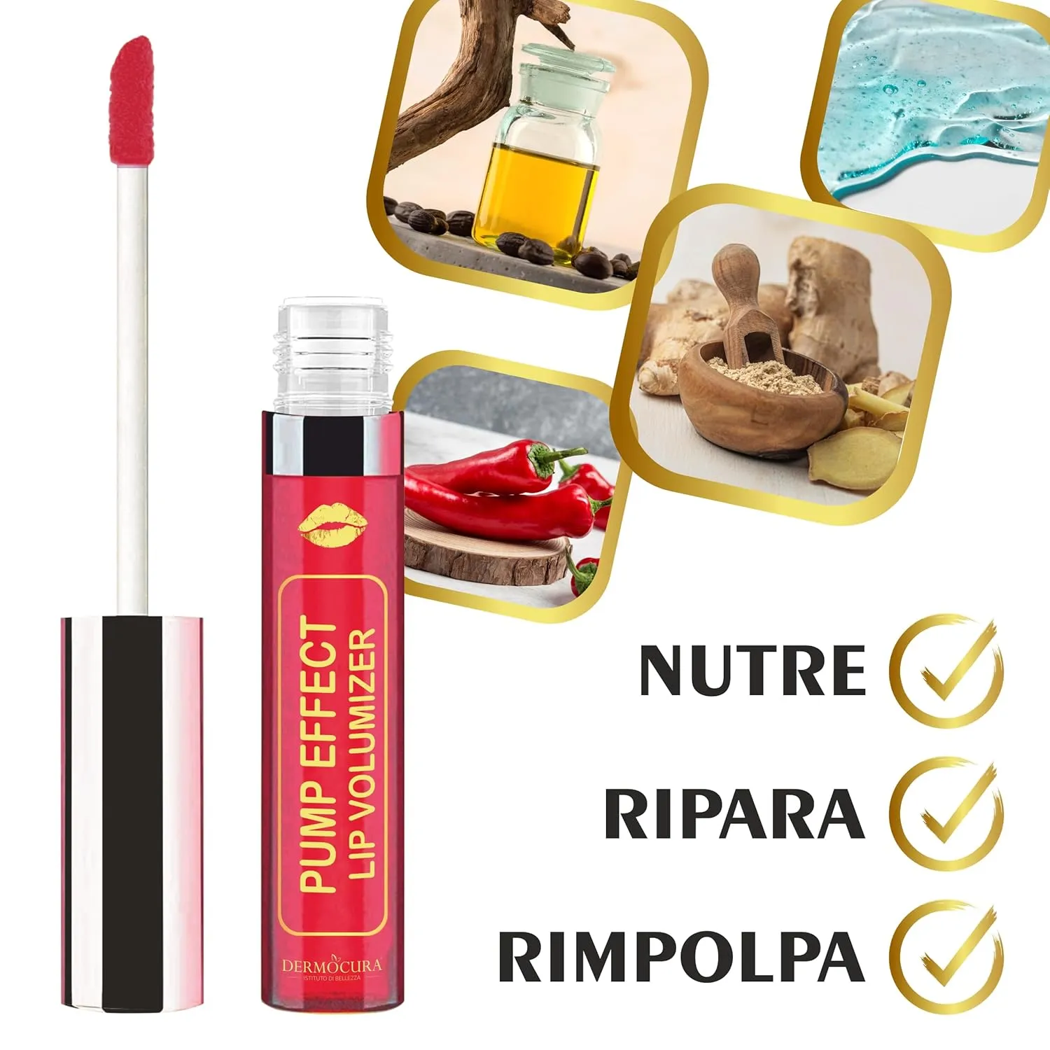 Lip Volumizer Chili Lip Plumper 5 Times More Powerful Transparent Plumping Lip Gloss Immediate and Long-Lasting Plumping Effect MADE IN ITALY
