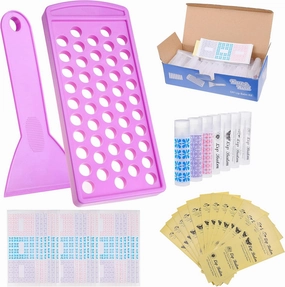 Lip Balm Filling Tray and Spatula - BPA Free - 50 Empty Lip Balm Tubes with Caps (Clear) - 3/16 Oz (5.5 ml) - 50 Writeable and 50 Printed Stickers - Make Natural Lip Balm - DIY