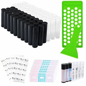 Lip Balm Tubes with Filling Tray and Spatula, 60 Empty Lip Balms Containers with Caps (Clear Black), 60 Writeable and 60 Printed Stickers, BPA Free, Make Natural Lip Balm Kit for DIY