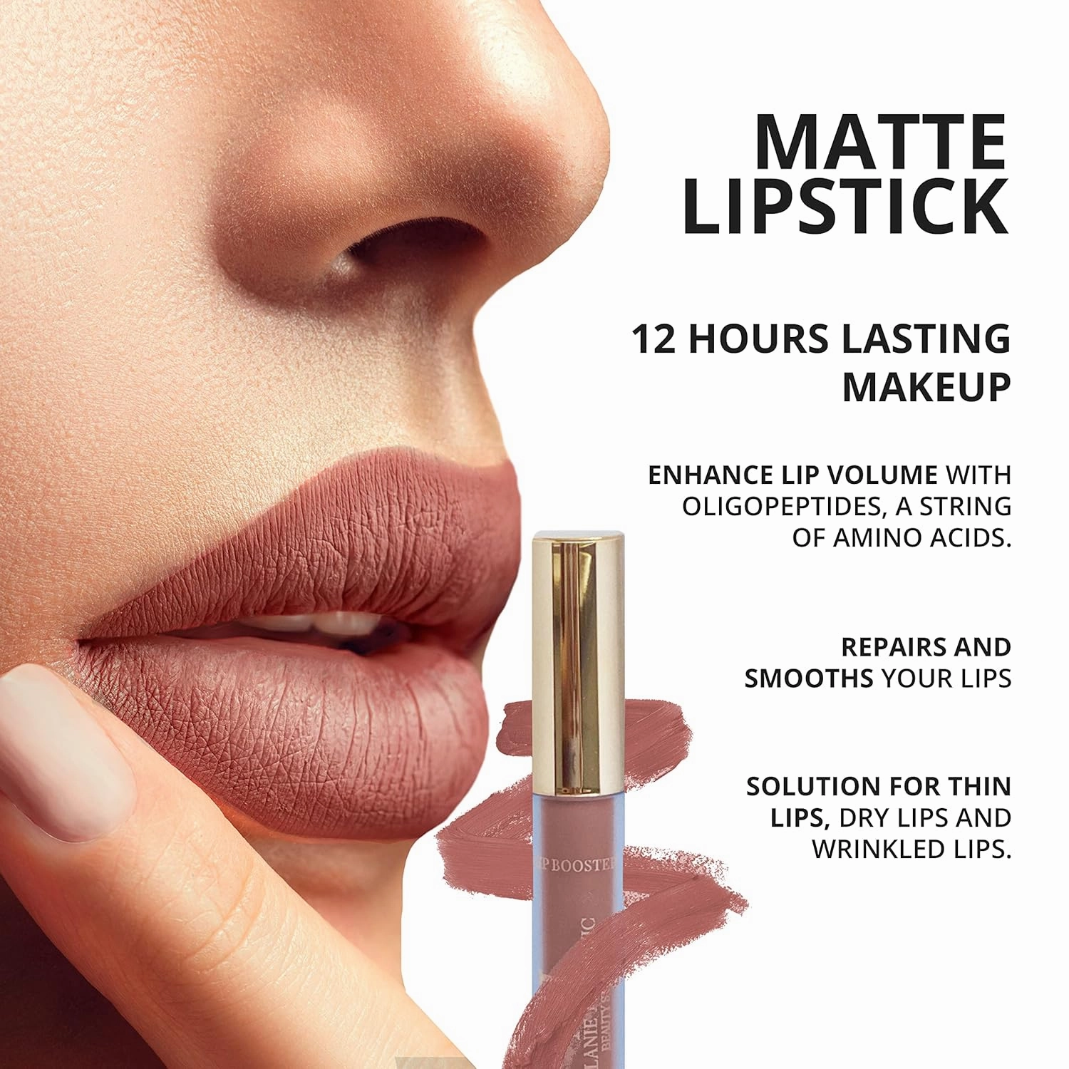 Lip Booster Matte | Contains Hyaluronic Acid, Collagen and Oligopeptides | Repairs and Smooths | 12 Hour Lasting Matte Lipstick | Nourishes and Hydrates Lips | Mela Beauty Studio Professional Makeup (Steph)