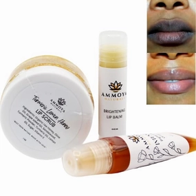 Lip Care Collection – Lip Scrub Exfoliator, Hydrating Balm, Rejuvenating Oil | Natural Care for Dark Lips, Smoker's Lips Treatment & Uneven Tone (Scrub 1oz, Oil 10ml, Balm 15g)