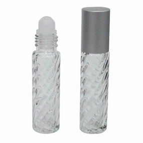 Lip Gloss Clear Swirled GLASS - Matt Silver Cap   Roller Ball