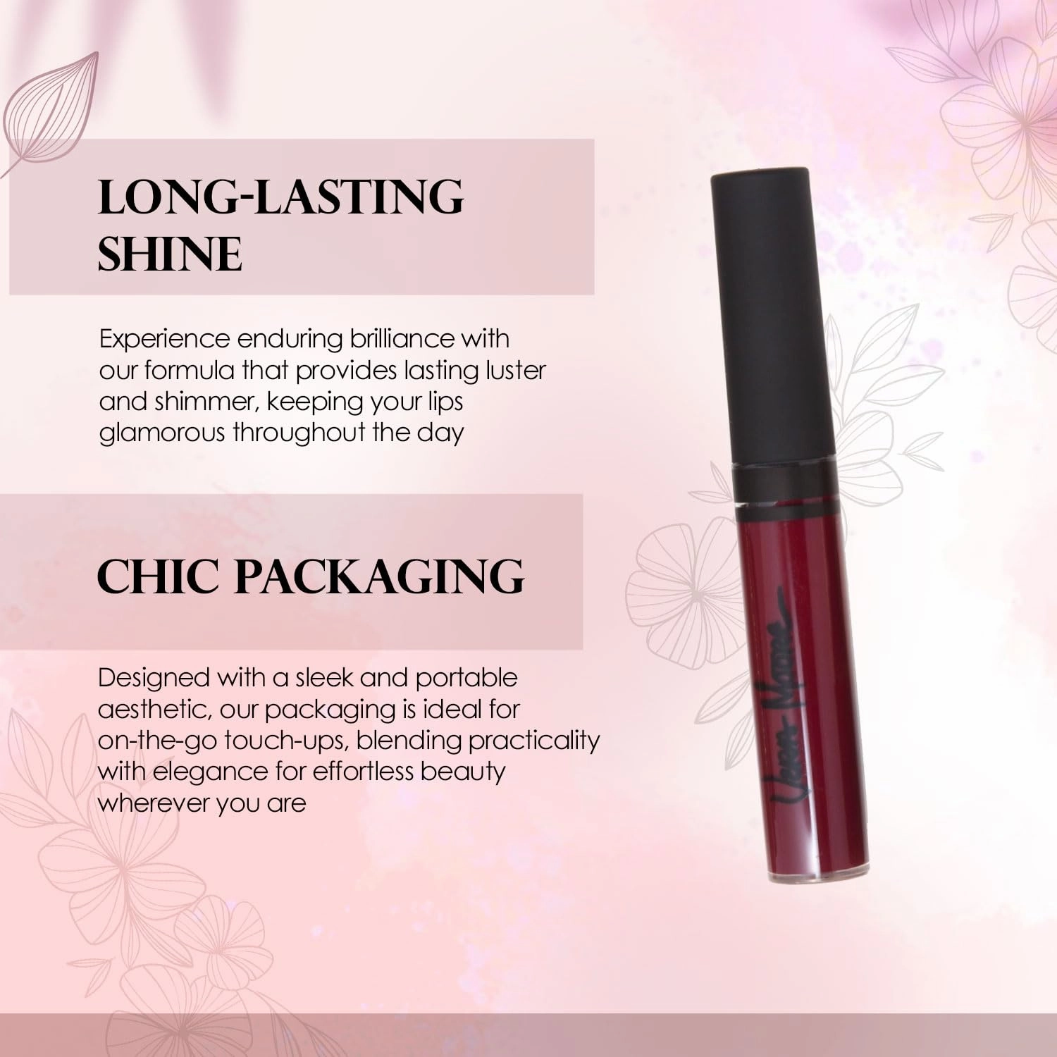 Lip Gloss, Moisturizing Lip Color with Shimmer for Long Lasting Shine, Lightweight Lip Stain, Girls Non-Sticky Lip Gloss with Aloe Vera, W/Vitamin C, E (Wine)