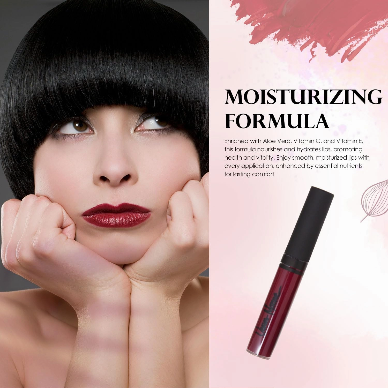 Lip Gloss, Moisturizing Lip Color with Shimmer for Long Lasting Shine, Lightweight Lip Stain, Girls Non-Sticky Lip Gloss with Aloe Vera, W/Vitamin C, E (Wine)