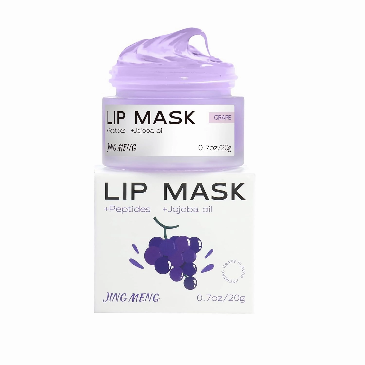 Lip Mask with Peptides, Shea Butter, Ginger Extract，Overnight Butter Balm, Plump, Moisturize for Very Flaky Dry Lips, Non-Sticky, Clear Formula, Grape flavor 0.7oz
