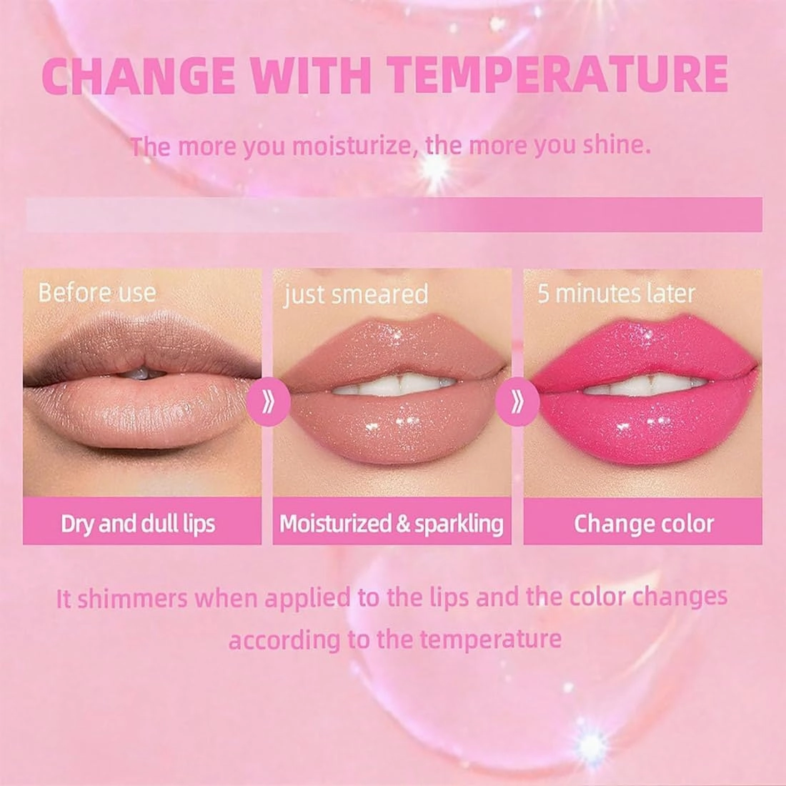 Lip Oil, Conversion Lip Stain, Hydrating, Magic Color Changing, 4PCS