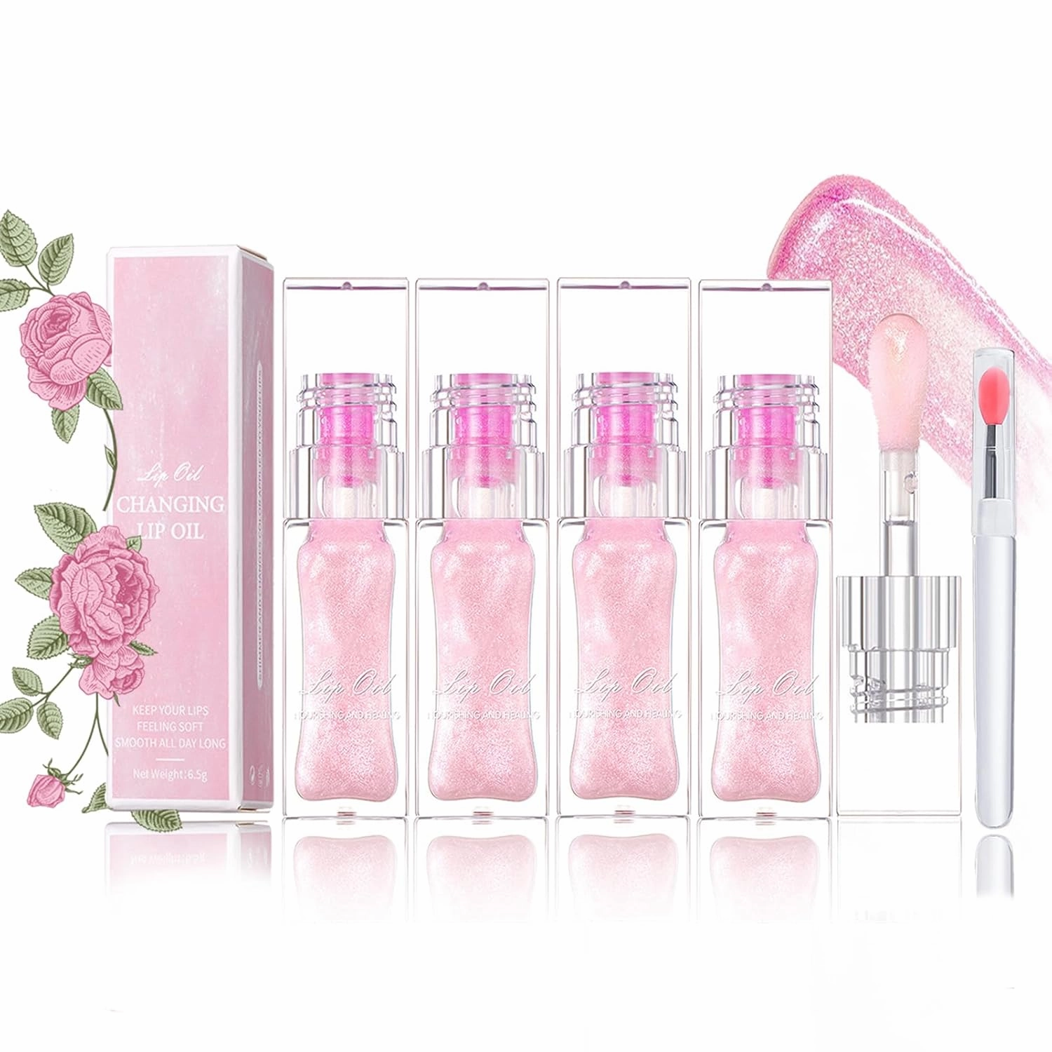 Lip Oil, Conversion Lip Stain, Hydrating, Magic Color Changing, 4PCS