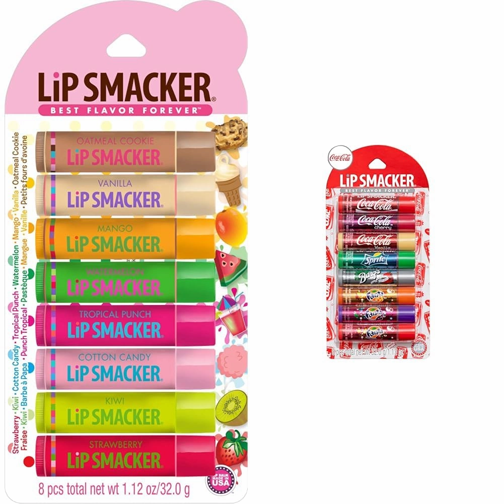 Lip Smacker Holiday Party Pack - 8 Balms & Coca-Cola Flavored Balm - 8 Lip Glosses, Hydrating & Protecting, Fun Assortment