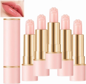 Lippo Color Changing, Cat Paw Shaped Lip Butter, Mini Moisturizing Cute Pink Lip Balm for Dry Lips - 5Pcs