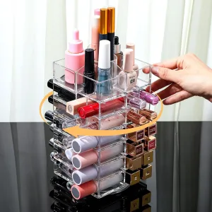 Lipstick Organizer,53 Spaces 360 Degree Spinning Lipstick Holder,Acrylic Cosmetic Display Cases for Lipsticks, Brushes, Bottles, and more,Clear