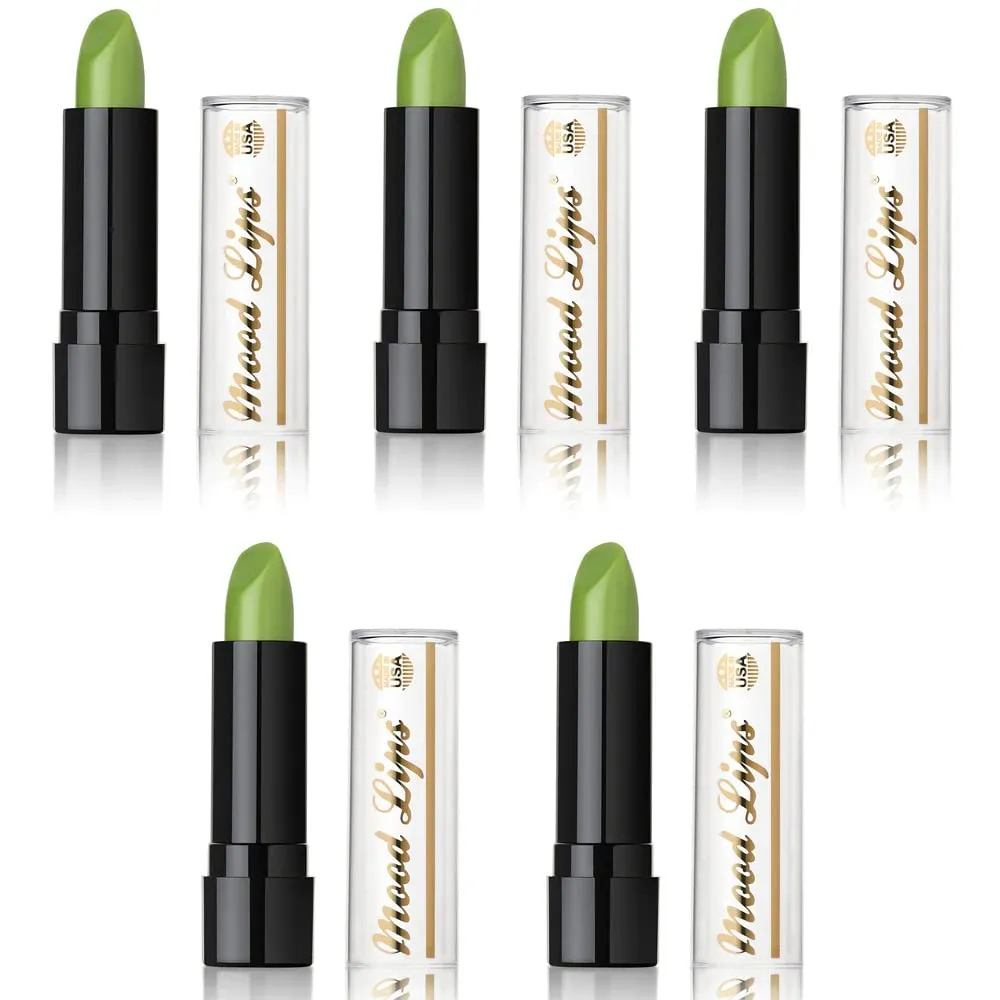 Lipstick pH Color Changing Long Lasting Magic Custom Lip Shade Made in the USA 12 hour long lasting non transfer with Vitamins A, C, & E, and Aloe Vera (Green (Pack of 5))