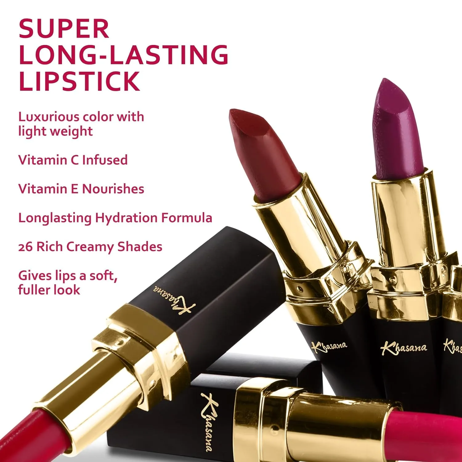Lipstick Set. Long Lasting Lipcolor 4 Piece Gift Set. Moisturizing Formula, Infused with Vitamin E and Vitamin C. Multi Finish Lip Makeup Cream Gloss & Matte. Pack of 4 (ONE MORE TIME)