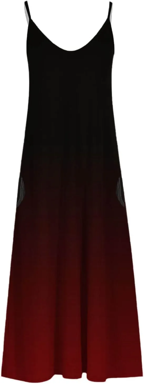 Long Summer Dresses for Women 2024 Spaghetti Strap V Neck Midi Sundresses Sleeveless Empire Waist Boho Maxi Dresses
