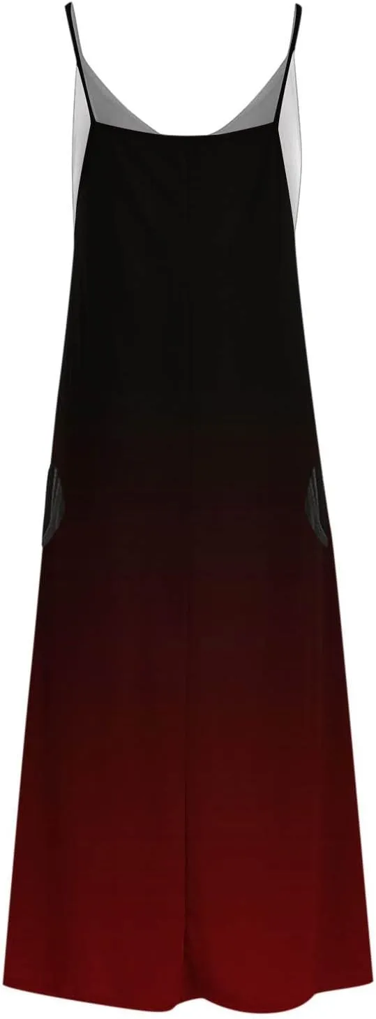 Long Summer Dresses for Women 2024 Spaghetti Strap V Neck Midi Sundresses Sleeveless Empire Waist Boho Maxi Dresses