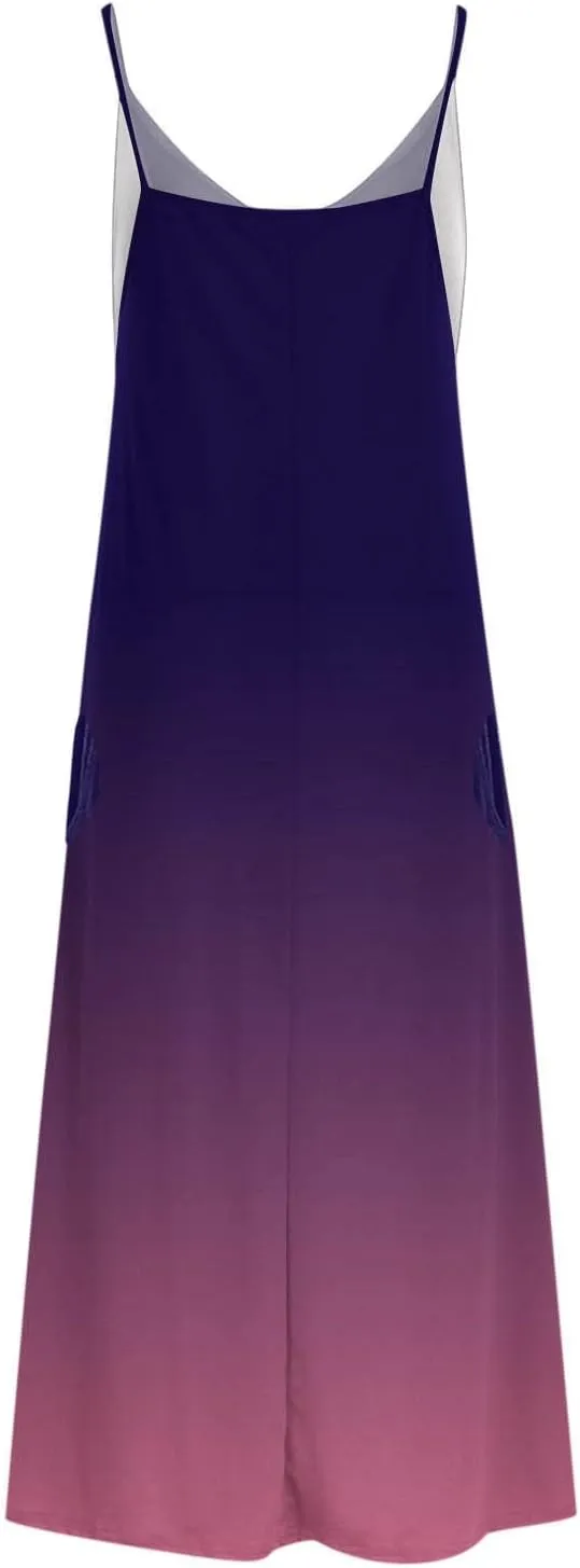 Long Summer Dresses for Women 2024 Spaghetti Strap V Neck Midi Sundresses Sleeveless Empire Waist Boho Maxi Dresses