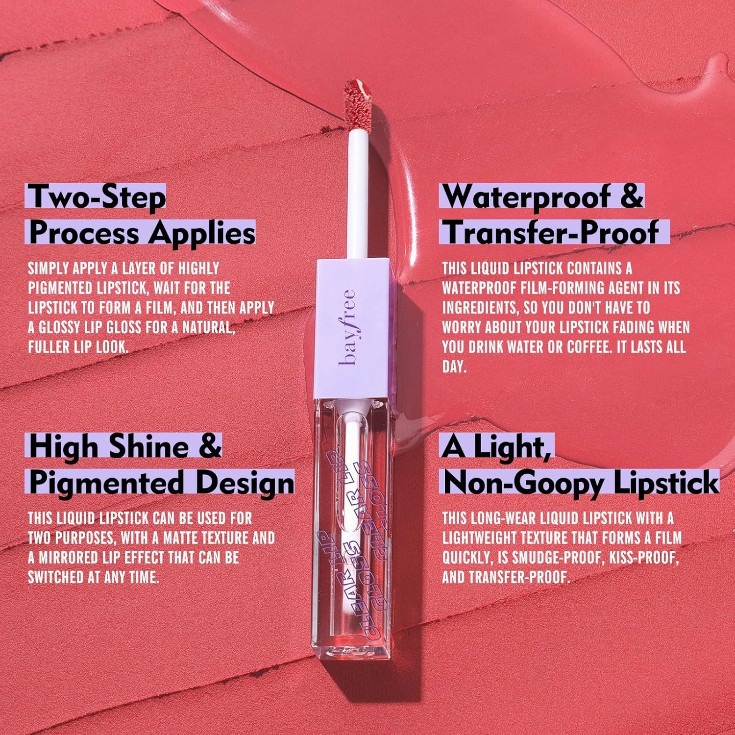 Long Lasting Liquid Lipstick with Clear Lip Gloss Set, High Pigment and Shine Lip Stain, Waterproof, Kiss-Proof, Up to 24H Wear, 0.1 Fl oz (Radiantly Rose)