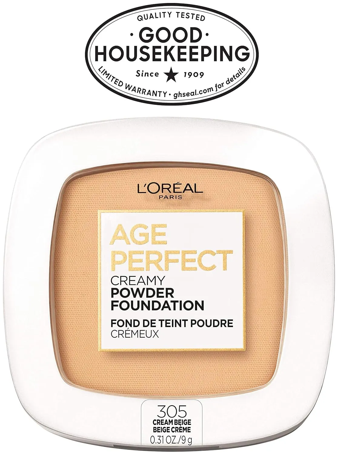 L’Oréal Paris Age Perfect Creamy Powder Foundation Compact, 305 Cream Beige, 0.31 Ounce
