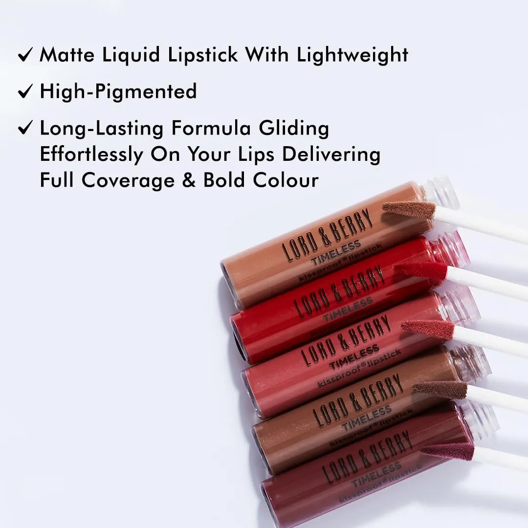 Lord & Berry Timeless Kissproof Semi Matte Liquid Lipsticks Ultra Light & Thin Coverage For Smooth & Nourished Lips Long Lasting Lipstick For Women, Vegan & Cruelty Free Makeup