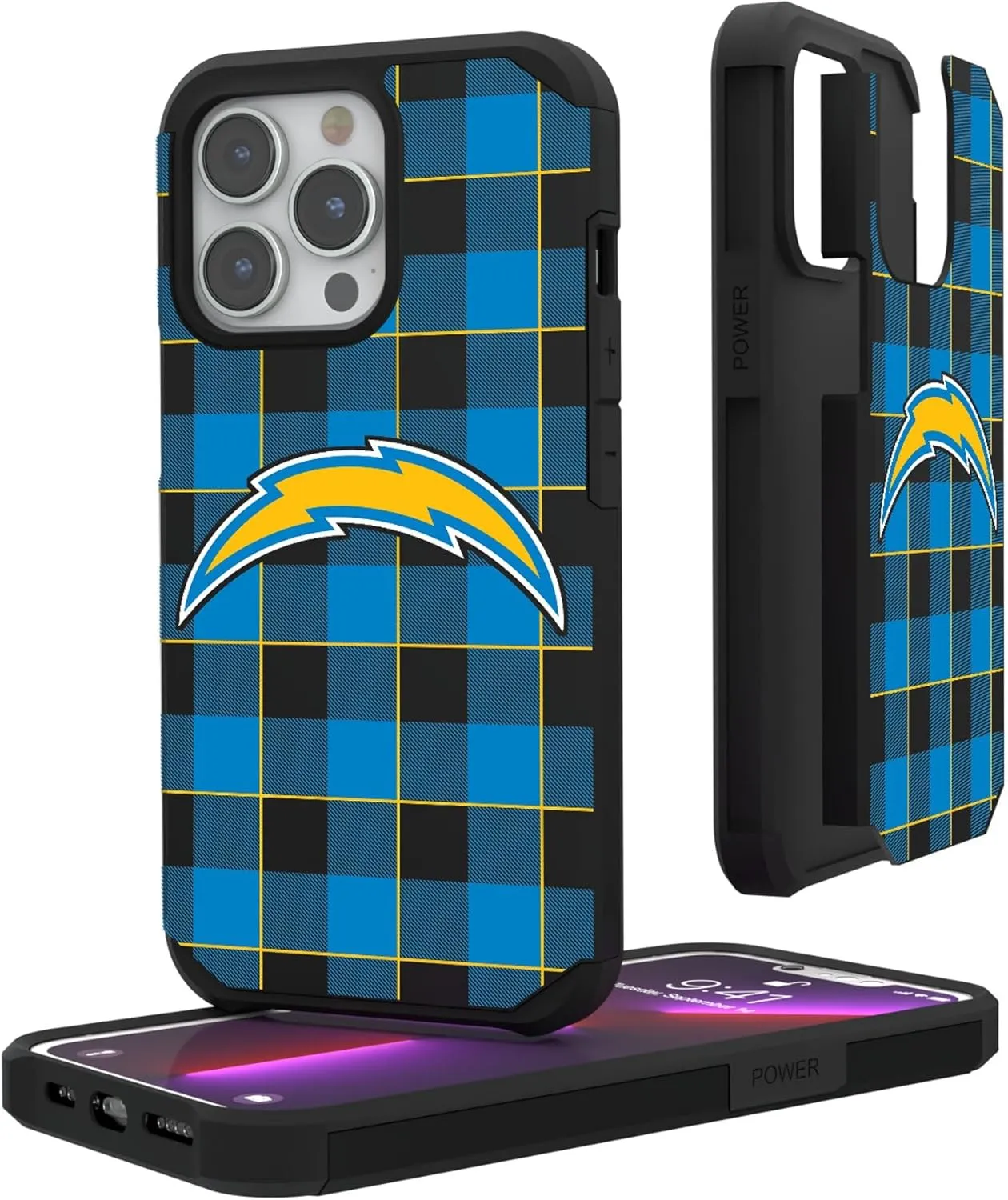Los Angeles Chargers iPhone Rugged Plaid Design Case