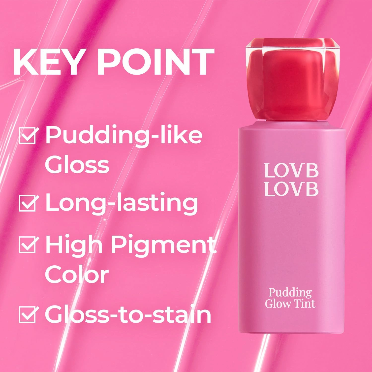 LOVB LOVB Pudding Glow Korean Lip Tint | Natural Lip Stain | Gloss to Stain | Long-Lasting & Non-Sticky | Lightweight Lip Tint 0.14 oz. (02 ENDING ROSE 03 CANDY BERRY)