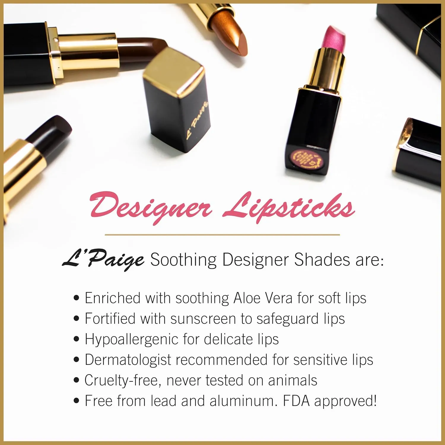 L'Paige L44 – SHIMMERY ICE Designer Lipstick | Aloe Vera-Based, Long-Lasting, Moisturizing | Cool-Toned Pink with Iridescent Shimmer Finish