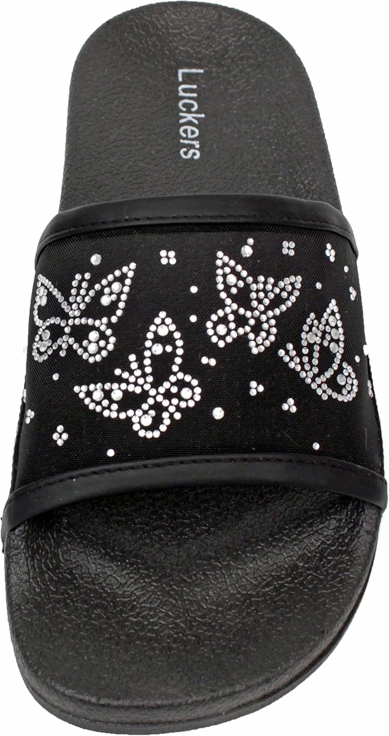 Luckers Women's Butterflies Rhinestone Embellished Mesh Slip-On Sandals