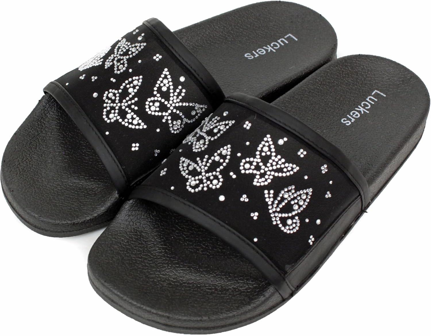 Luckers Women's Butterflies Rhinestone Embellished Mesh Slip-On Sandals