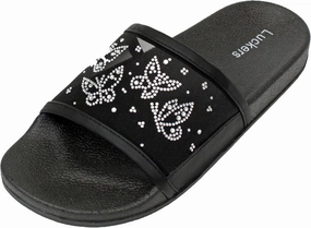 Luckers Women's Butterflies Rhinestone Embellished Mesh Slip-On Sandals