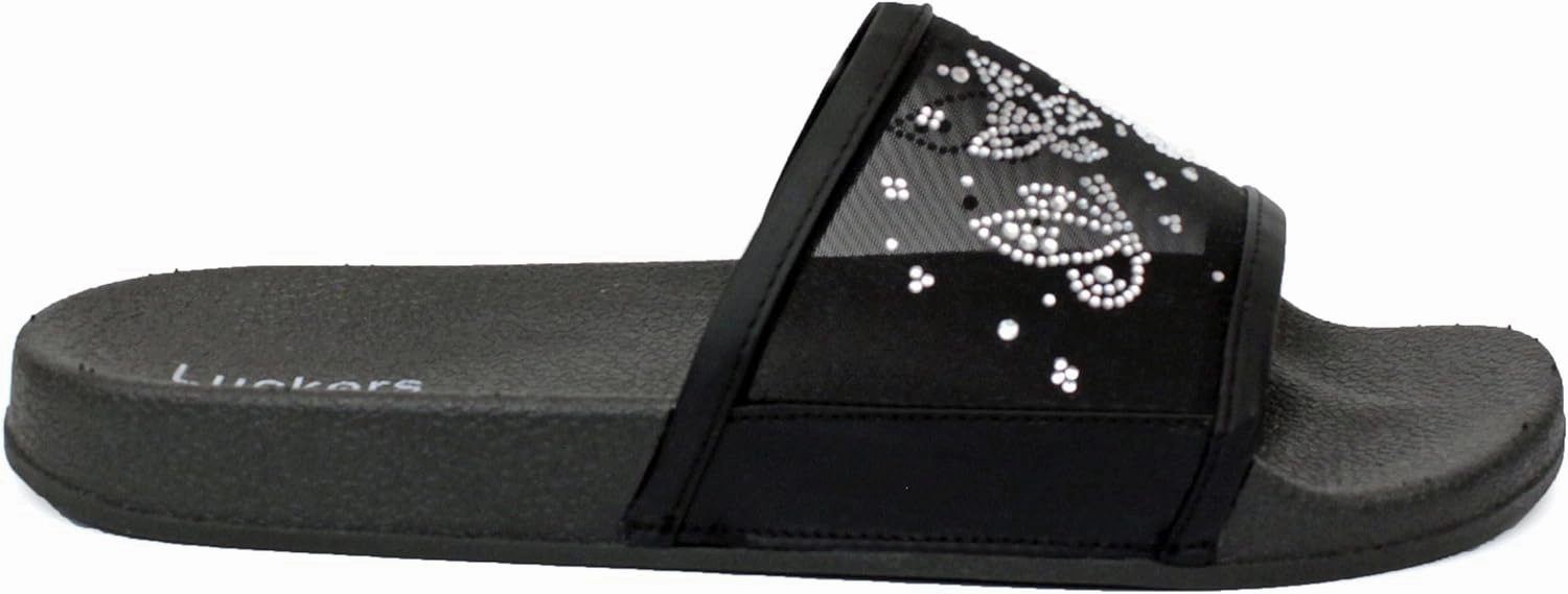 Luckers Women's Butterflies Rhinestone Embellished Mesh Slip-On Sandals