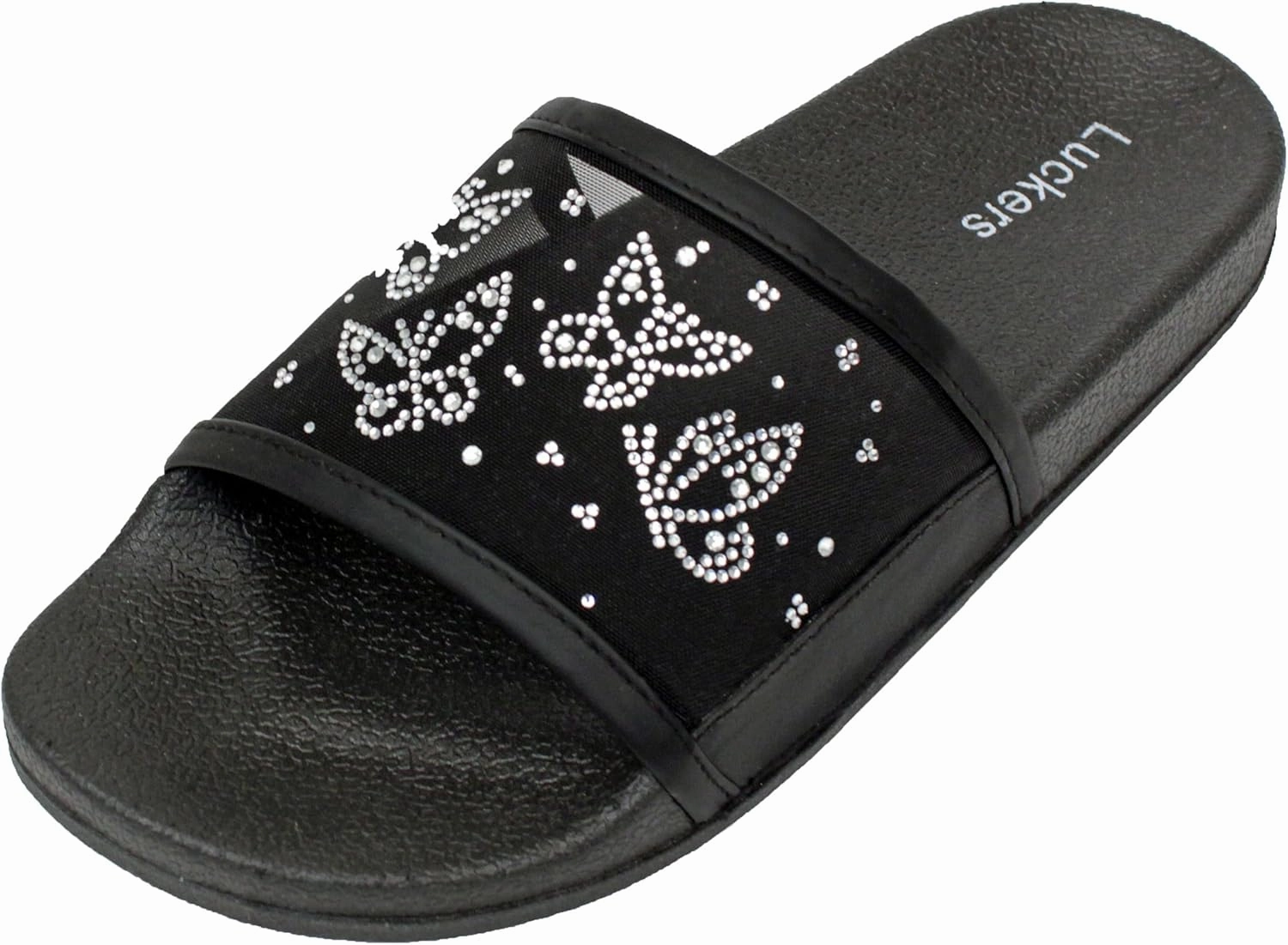 Luckers Women's Butterflies Rhinestone Embellished Mesh Slip-On Sandals