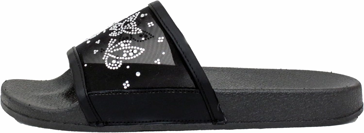 Luckers Women's Butterflies Rhinestone Embellished Mesh Slip-On Sandals
