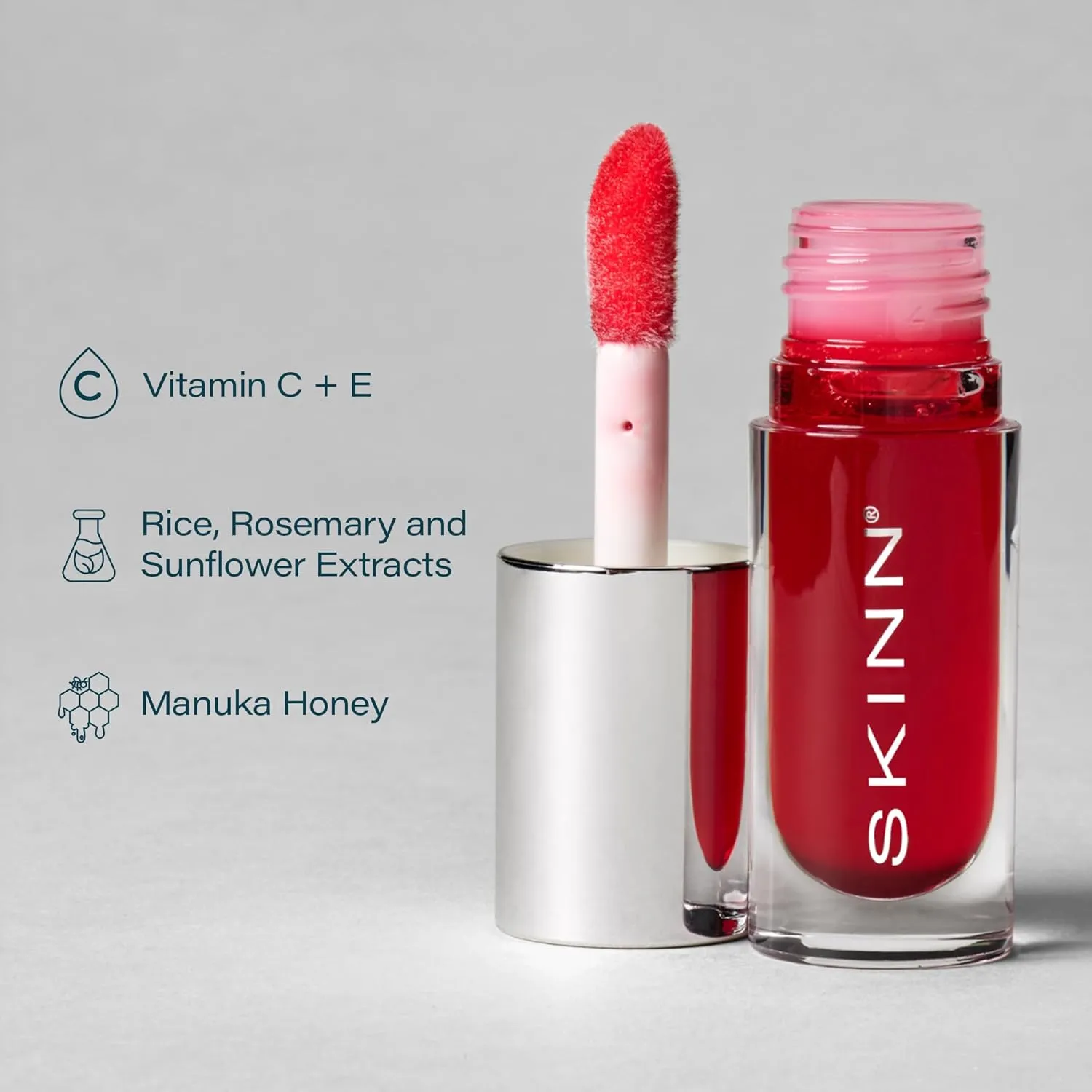 Luminous Crimson Lip Oil - Support Collagen Production, Smooth Lines & Soothe Dry Cracked Lips - Hydrating Clear Lip Oils - Improve Skin's Elasticity, Texture & Glow - Vitamin C & Manuka Honey